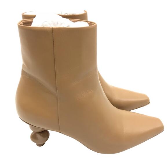 Cult Gaia Daylee Boot 6.5 Stacked Pebble Heel Leather Zipper Ankle Bootie Camel - Picture 3 of 11